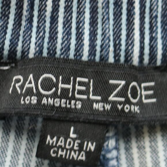 Rachel Zoe Blue White Railroad Pinstripe Stretch Cotton Wide Leg Pants Sz LARGE - Picture 5 of 6